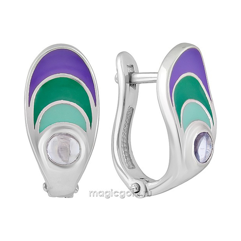 Серебряные серьги с юв. стеклом и эмалью № 138672