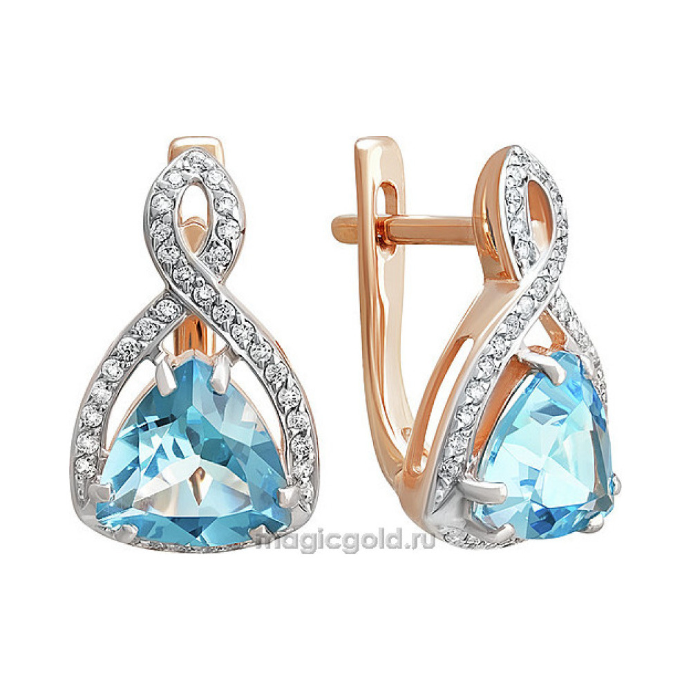 Золотые серьги с топазом и фианитом № 139762