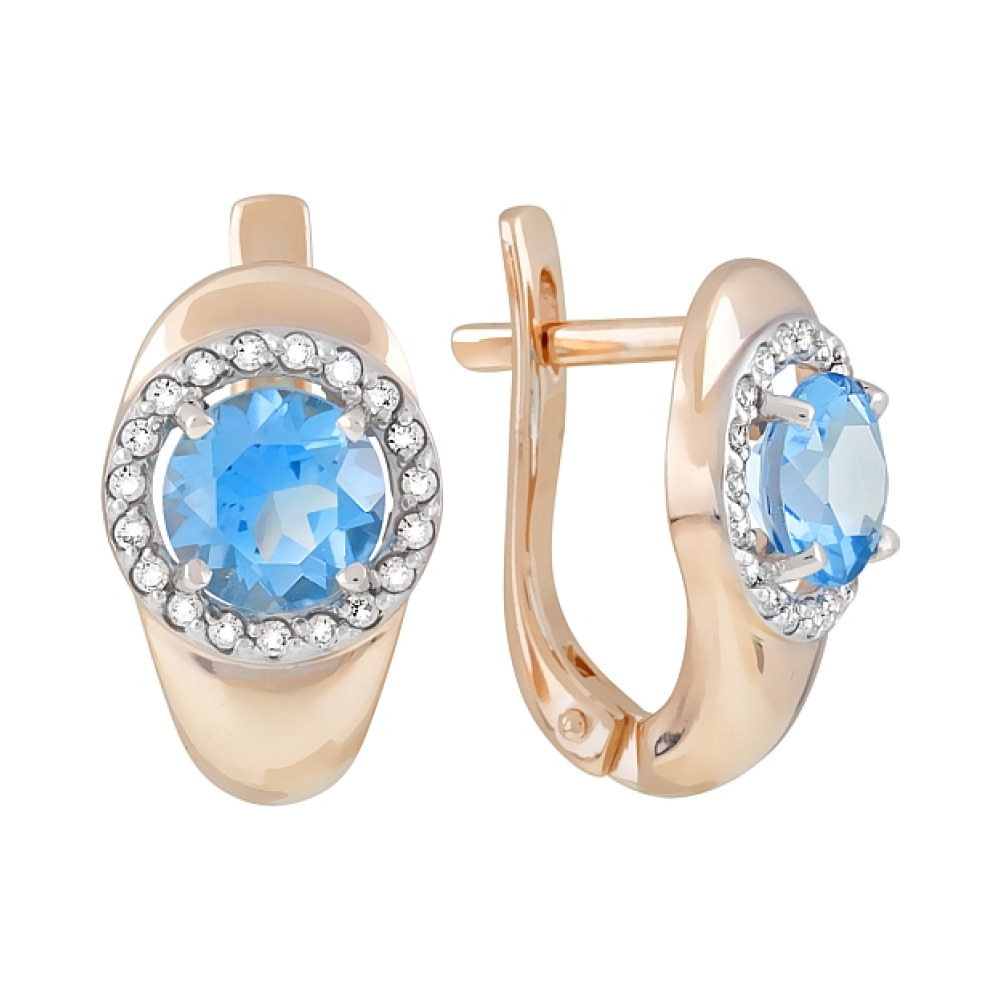 Золотые серьги с топазом и фианитом № 120228