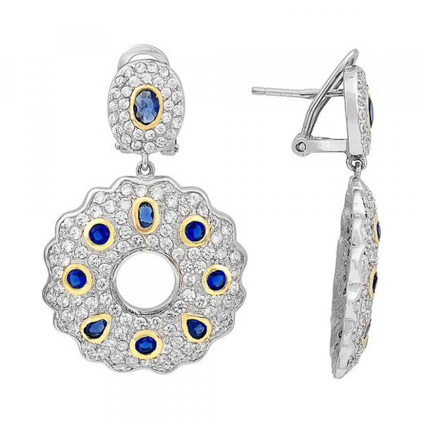 Серебряные серьги с фианитом и золотым покрытием № 115699