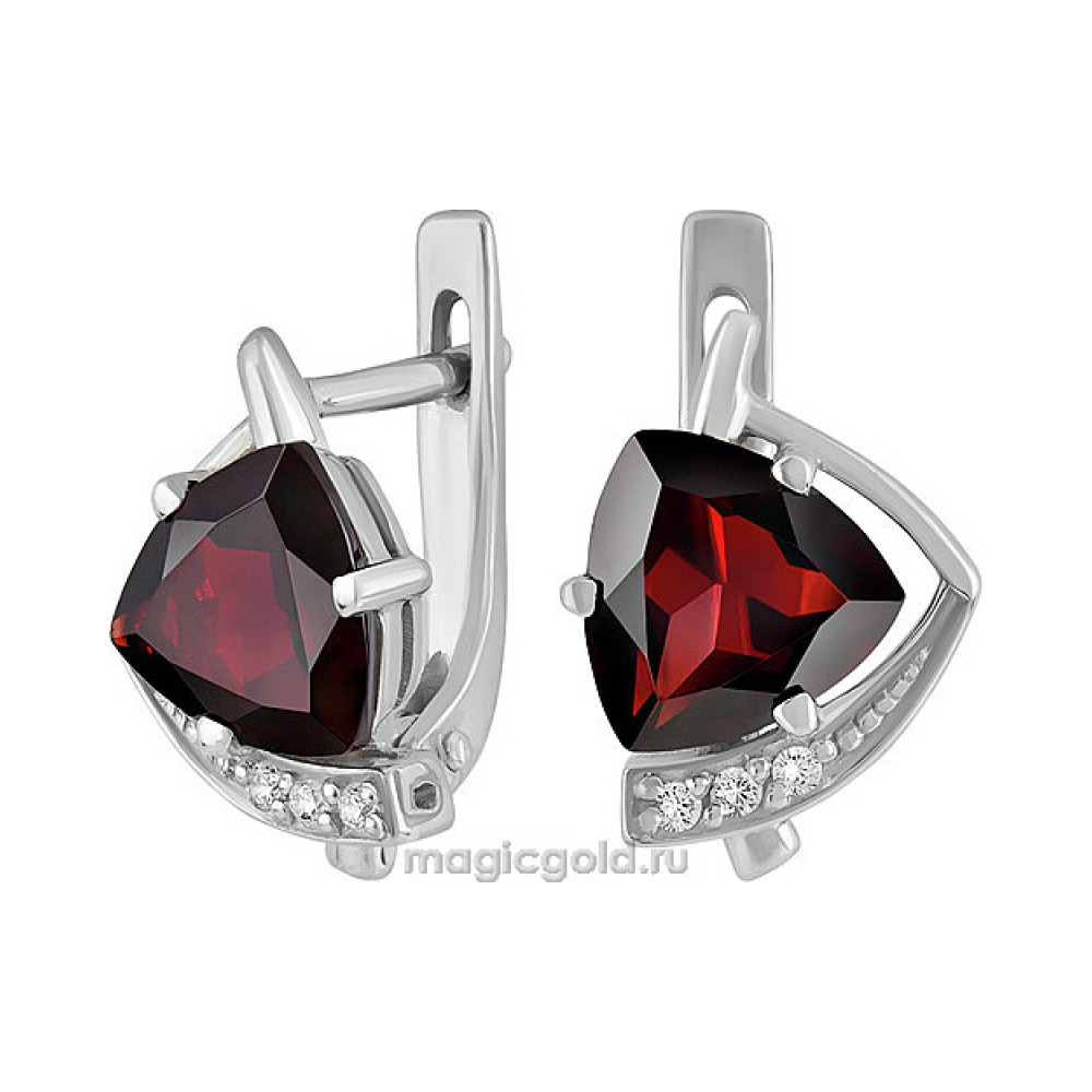 Серебряные серьги с гранатом и фианитом № 132773