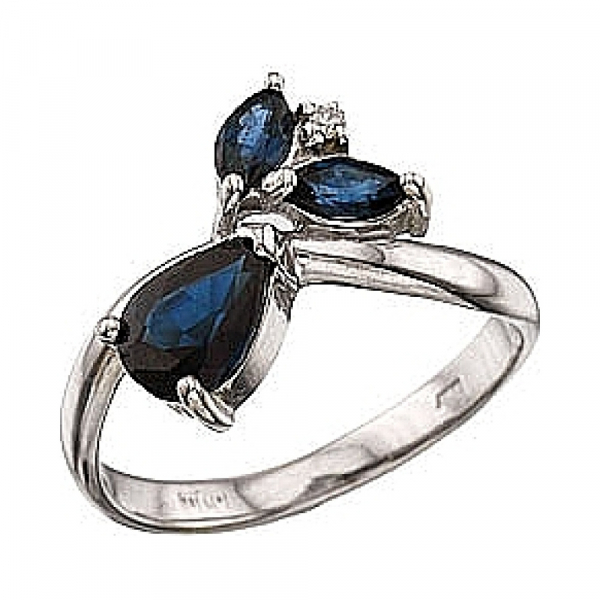 Золотое кольцо с бриллиантом и сапфиром № 62925