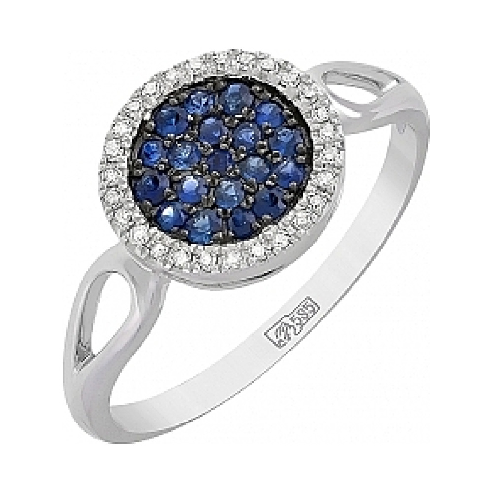 Золотое кольцо с бриллиантами и сапфиром № 114888