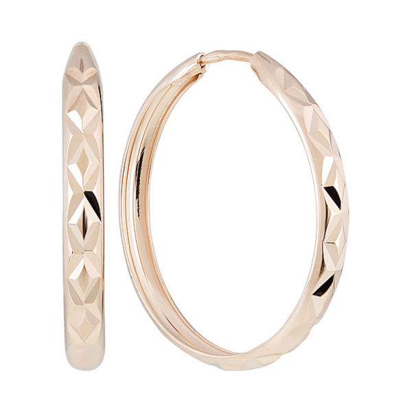 Золотые серьги конго с алмазной гранью № 129727