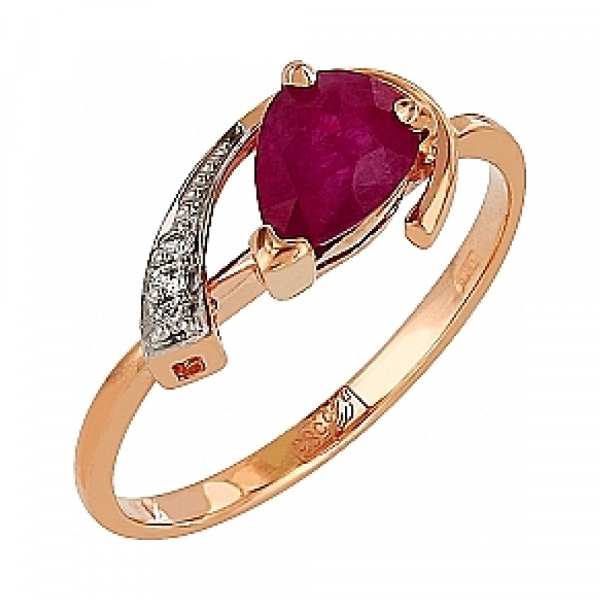 Золотое кольцо с бриллиантом и рубином № 84465