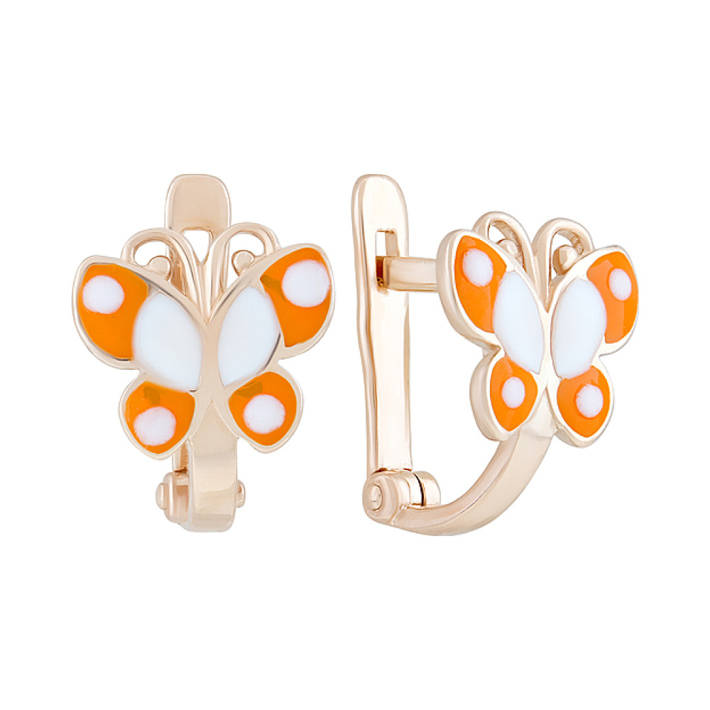 Золотые серьги с эмалью № 126788