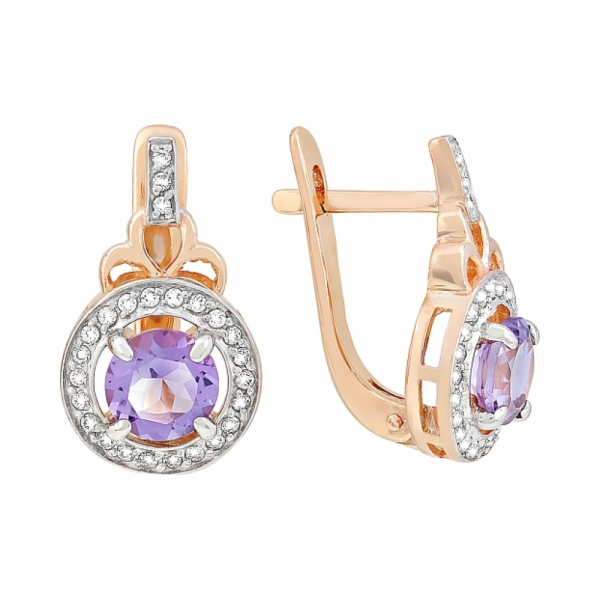 Золотые серьги с аметистом и фианитом № 117562