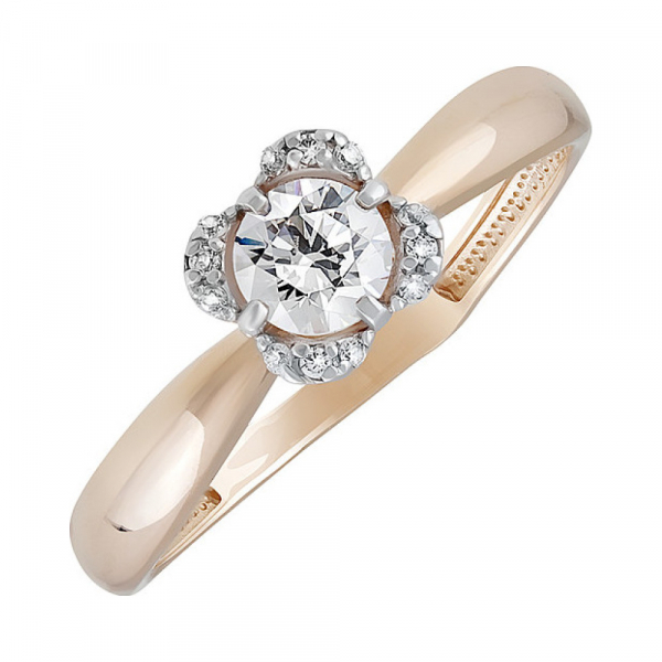Золотое кольцо с кристаллом swarovski и фианитом № 135002
