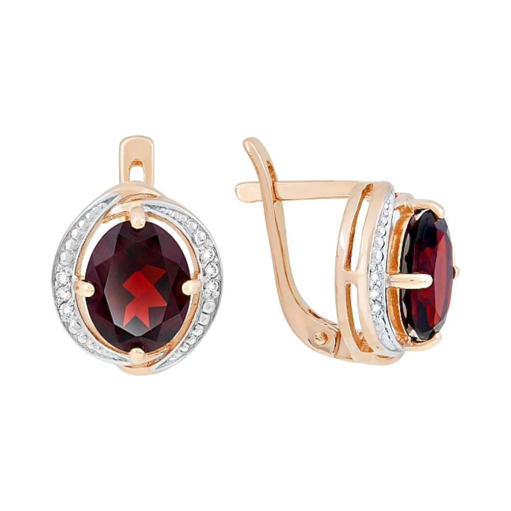 Золотые серьги с гранатом и фианитом № 117578