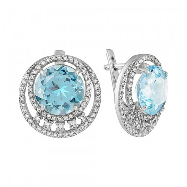 Серебряные серьги с топазом и фианитом № 134058