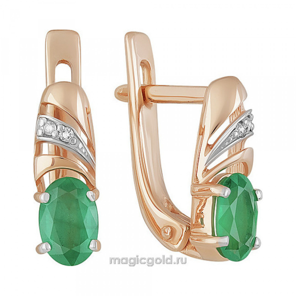 Золотые серьги с бриллиантом и изумрудом № 162298