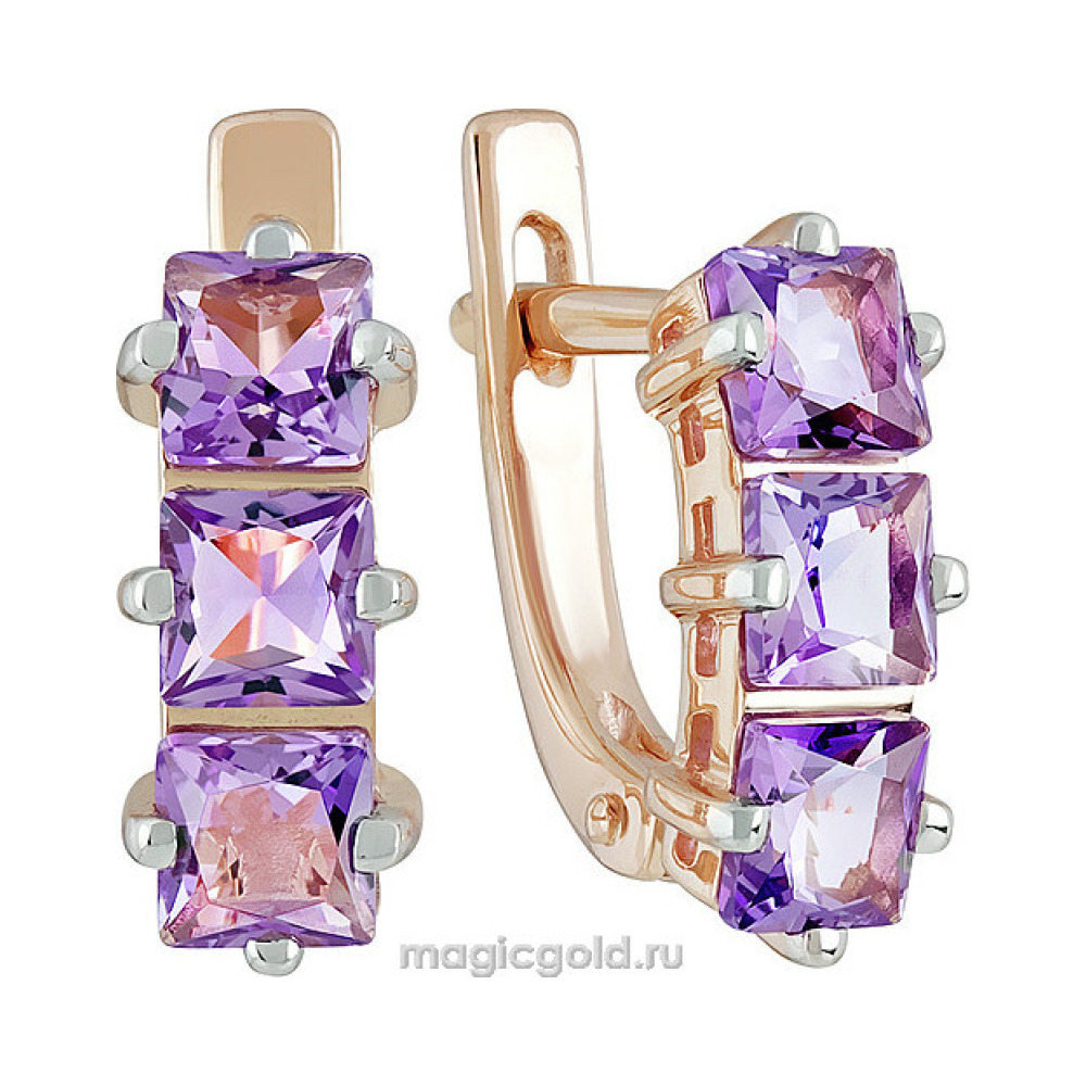 Золотые серьги с аметистом № 139100