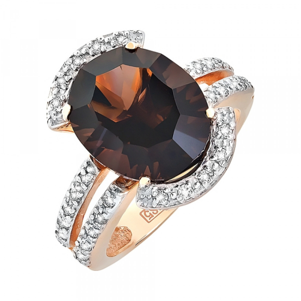 Золотое кольцо с раухтопазом и фианитом № 51830