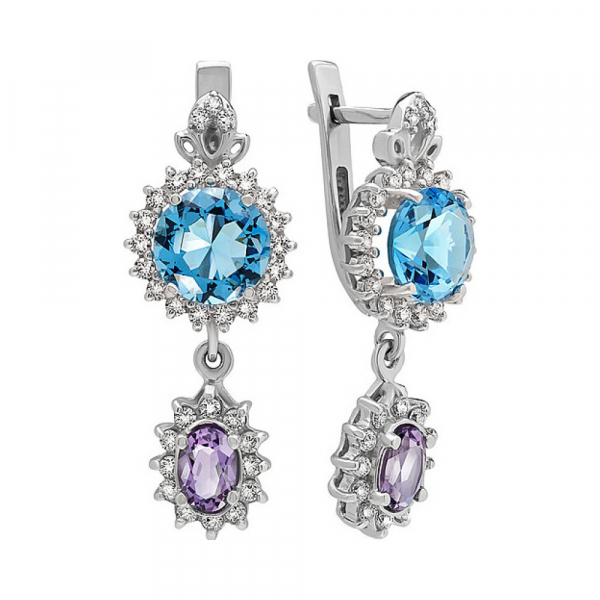 Серебряные серьги с аметистом,алпанитом и фианитом № 134562