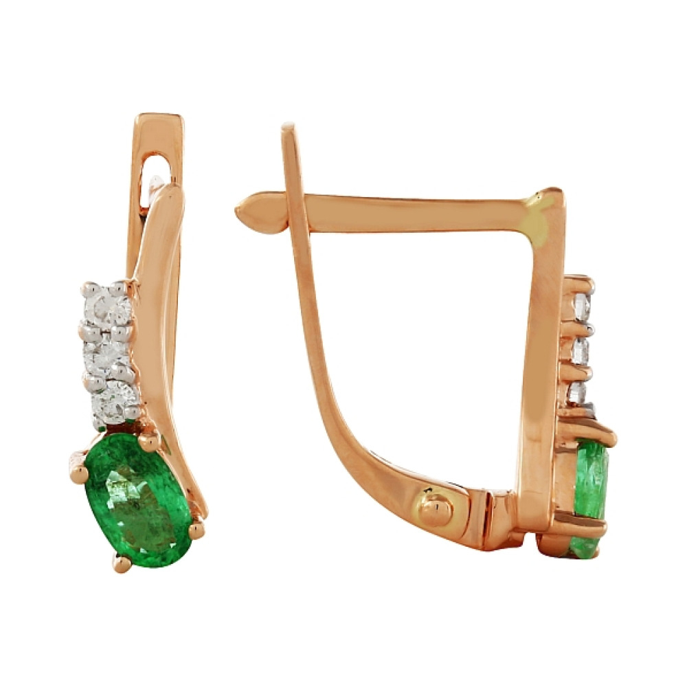 Золотые серьги с бриллиантом и изумрудом № 99134