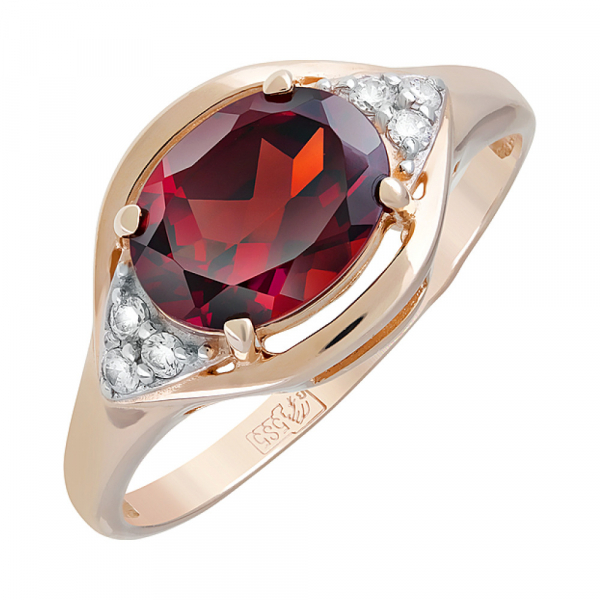 Золотое кольцо с гранатом и фианитом № 122855