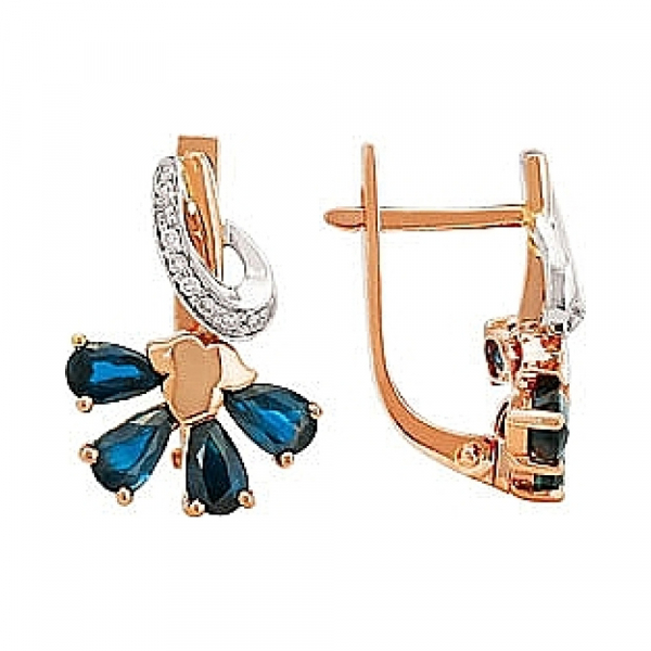 Золотые серьги с бриллиантом и сапфиром № 96287