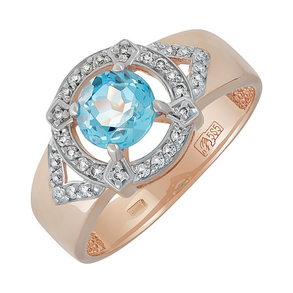 Золотое кольцо с топазом и фианитом № 137512