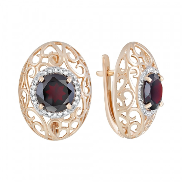 Золотые серьги с гранатом и фианитом № 120296