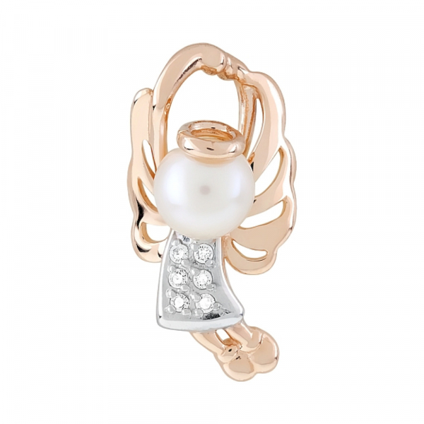 Золотая подвеска с жемчугом и фианитом № 83680