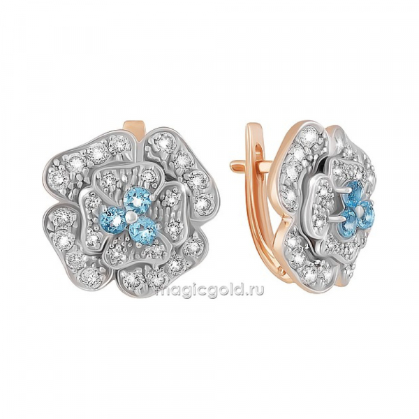 Золотые серьги с топазом и фианитом № 164117