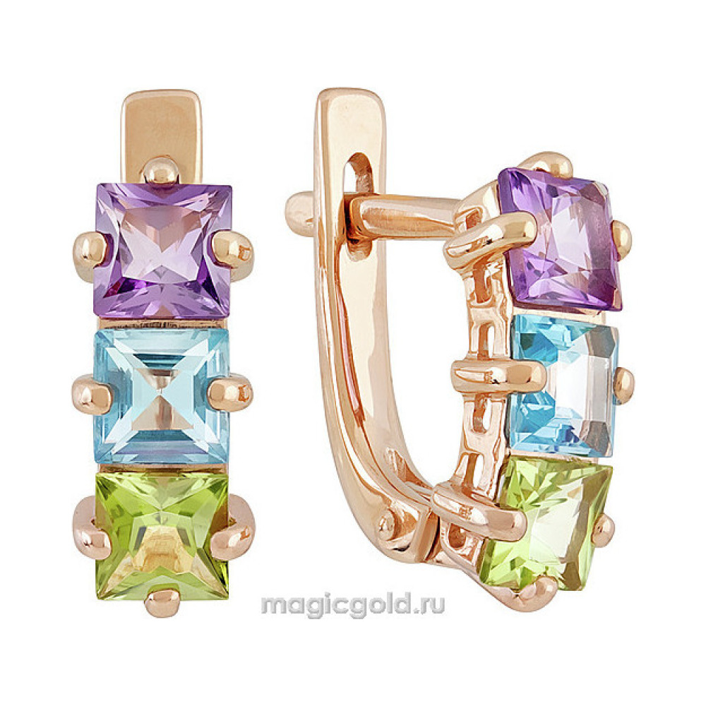 Золотые серьги с полудрагоценными вставками № 139661