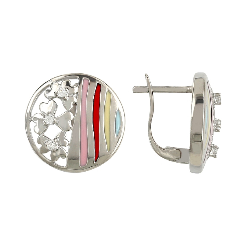 Серебряные серьги с эмалью и фианитом № 106302