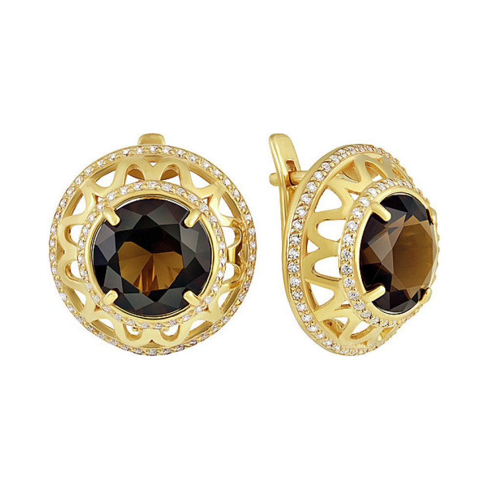 Серебряные серьги с алпанитом , фианитом и золотым покрытием № 135055