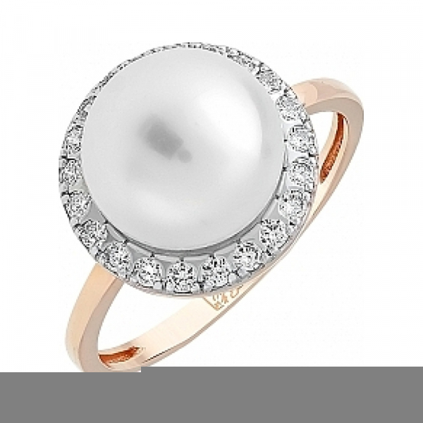 Золотое кольцо с жемчугом и фианитом № 103612