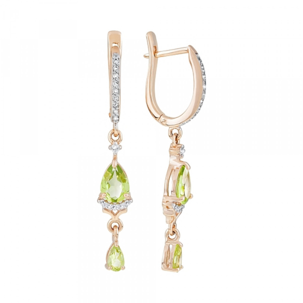 Золотые серьги с хризолитом и фианитом № 119454