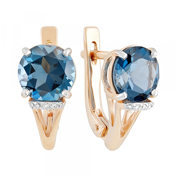 Золотые серьги с топазом и фианитом № 129402