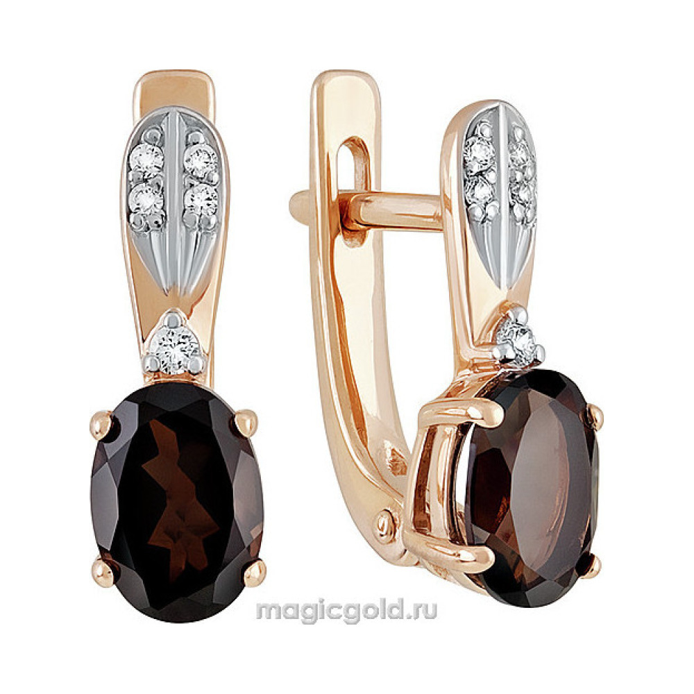 Золотые серьги с раухтопазом и фианитом № 139840