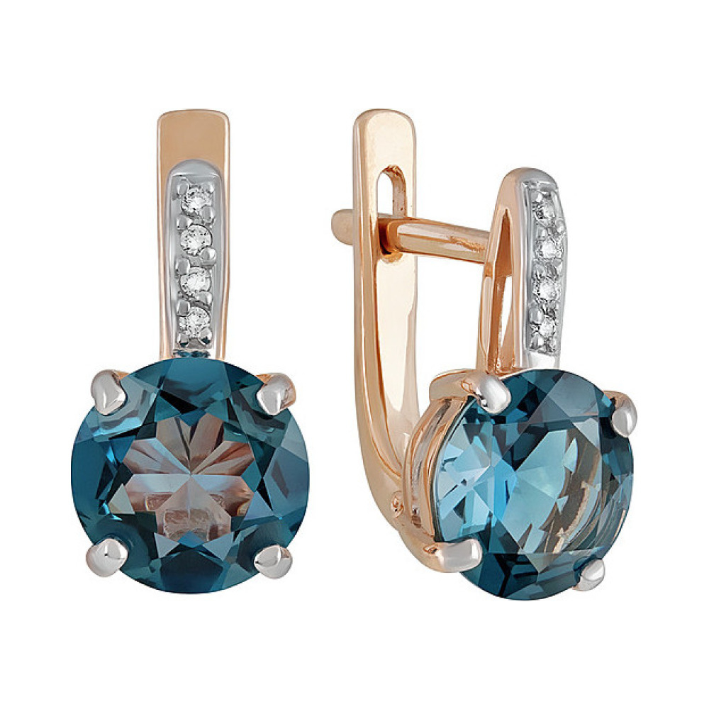 Золотые серьги с топазом и фианитом № 137551