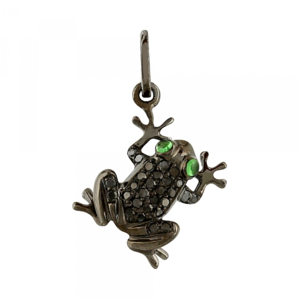 Золотая подвеска с черными  бриллиантами и цаворитом № 106101