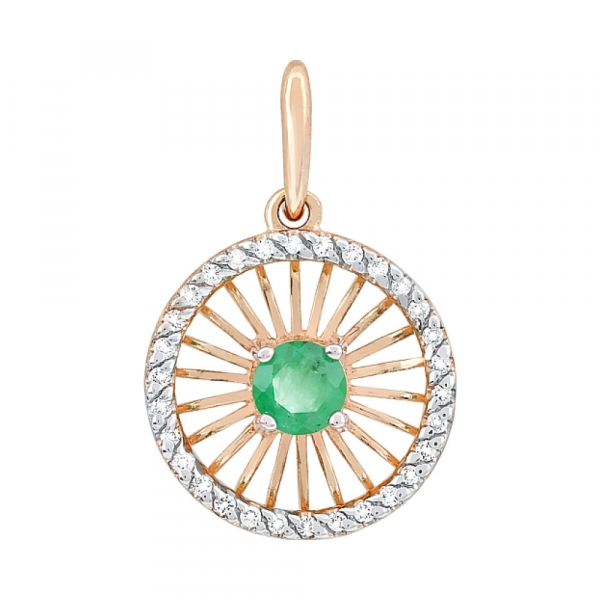 Золотая подвеска с бриллиантом и изумрудом № 116596