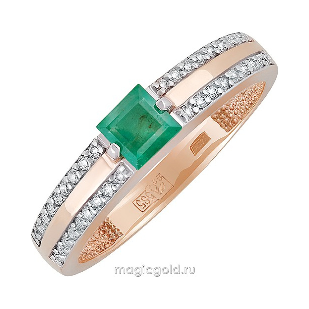 Золотое кольцо с бриллиантом и изумрудом № 161832