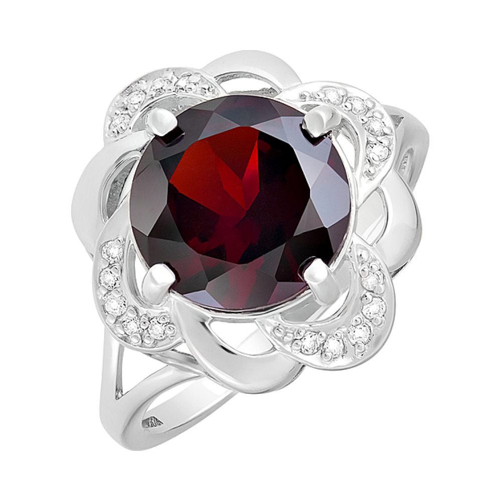 Серебряное кольцо с гранатом и фианитом № 124646