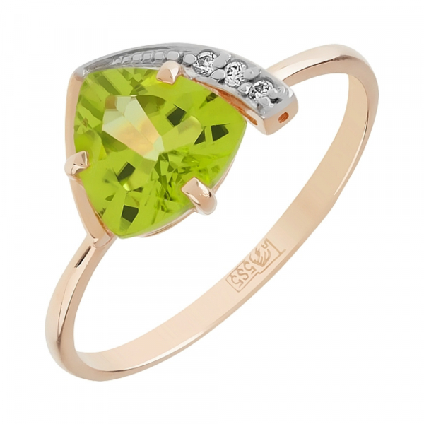 Золотое кольцо с хризолитом и фианитом № 101287