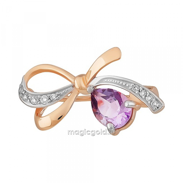 Золотая брошь с аметистом и фианитом № 164312