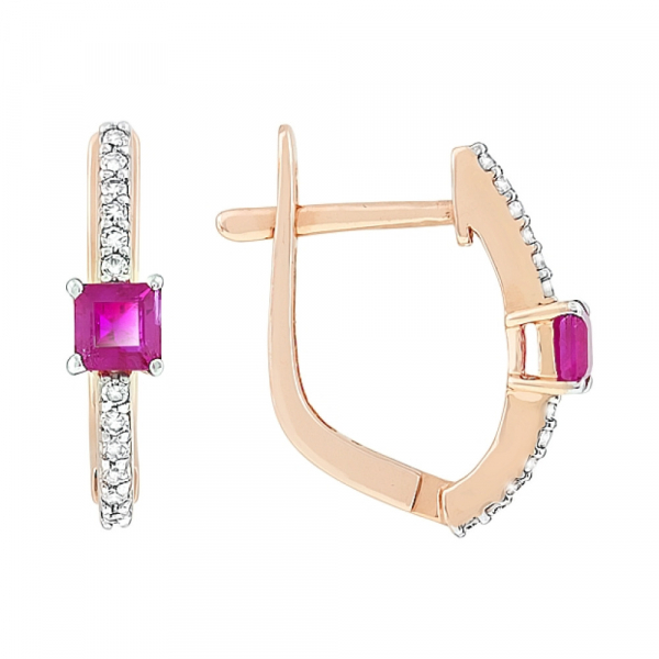 Серьги с бриллиантом и рубином № 114459