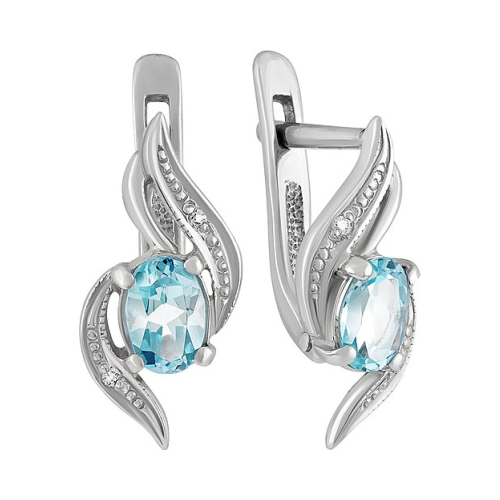 Серебряные серьги с топазом и фианитом № 130206