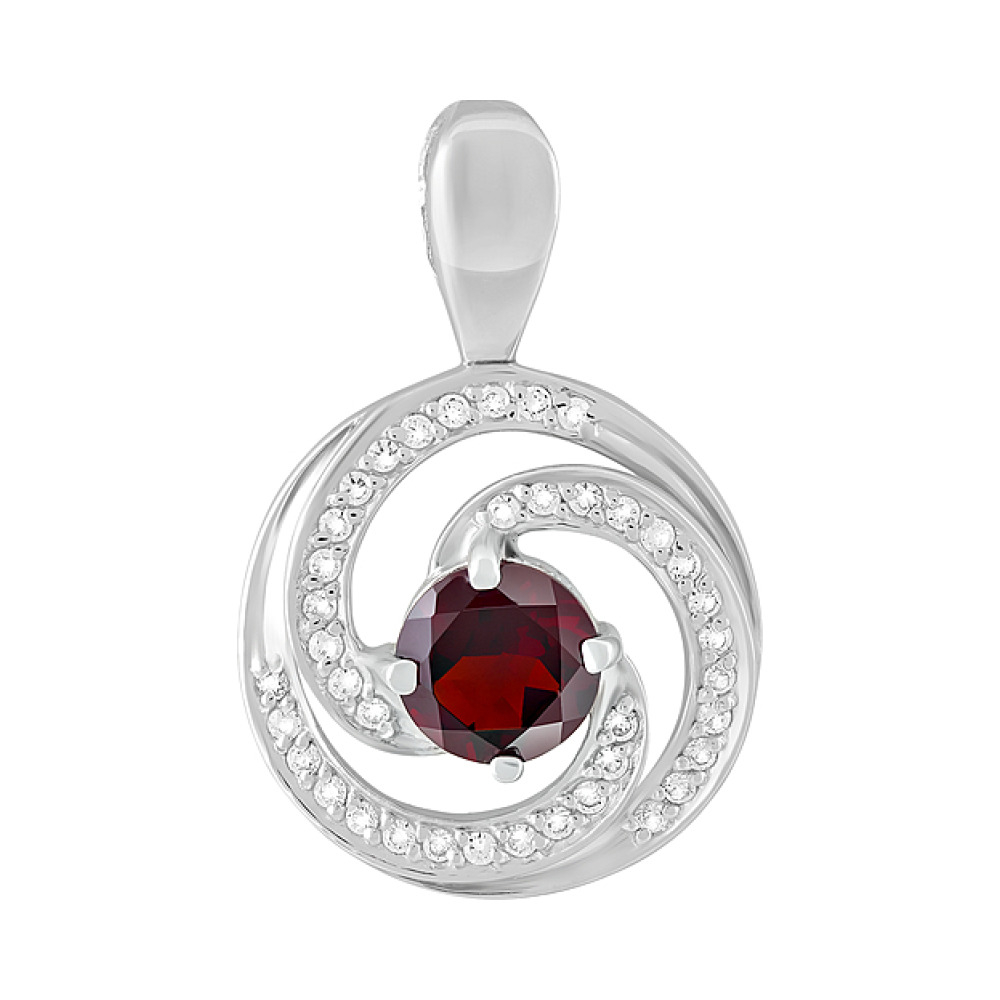 Серебряная подвеска с гранатом и фианитом № 123213