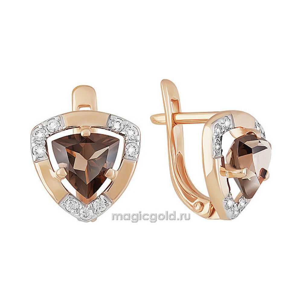 Золотые серьги с раухтопазом и фианитом № 142203