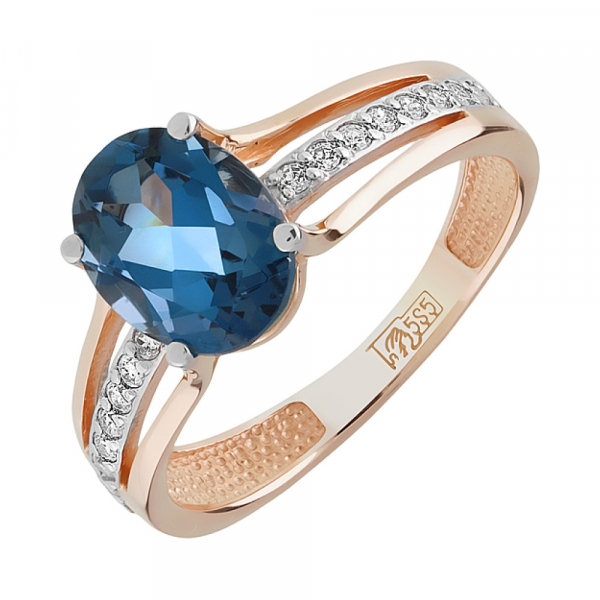 Золотое кольцо с топазом и фианитом № 110920