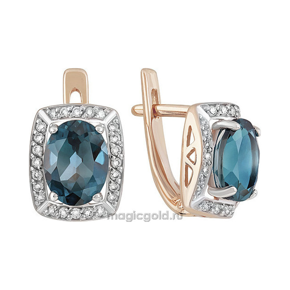Золотые серьги с топазом и фианитом № 141417