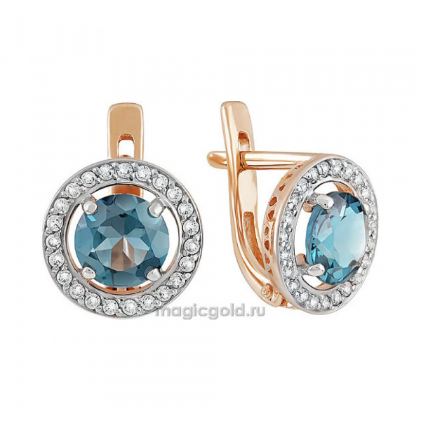 Золотые серьги с топазом и фианитом № 139848