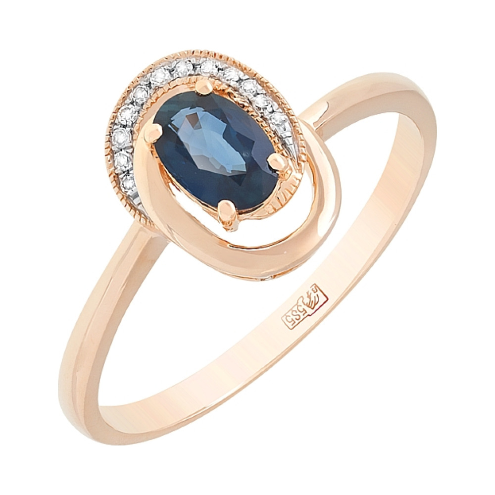 Золотое кольцо с бриллиантом и сапфиром № 113771