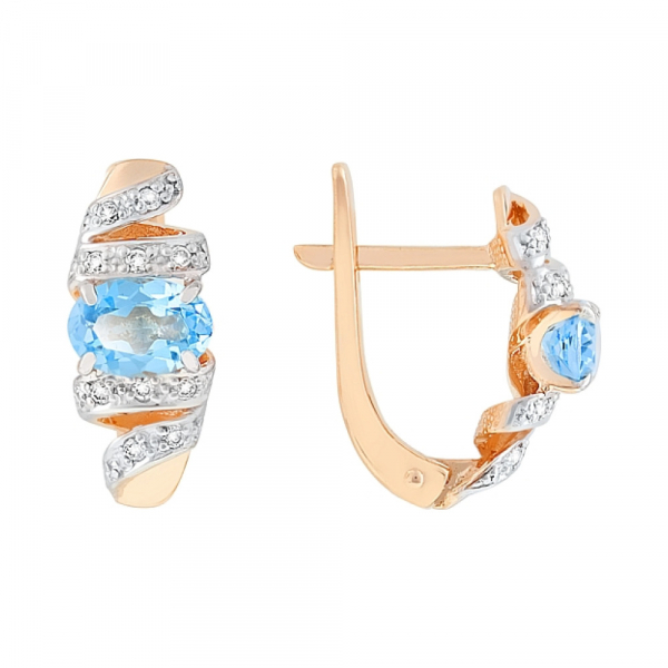 Золотые серьги с топазом и фианитом № 100304