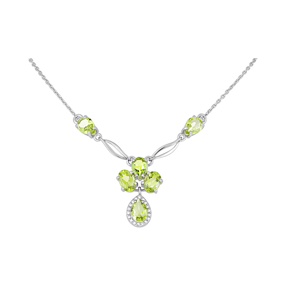 Серебряное колье с хризолитом и фианитом № 123318