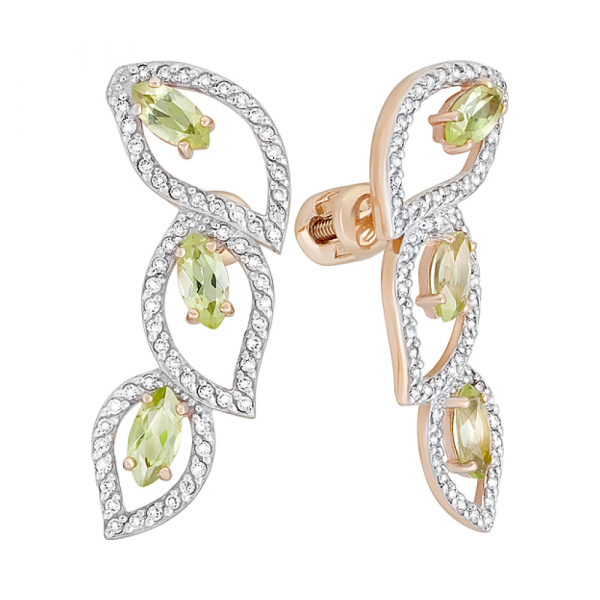 Пуссеты с хризолитом и фианитом № 127022